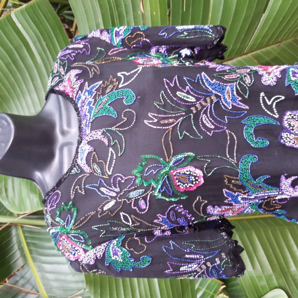 VintageSequin and beaded floral-top